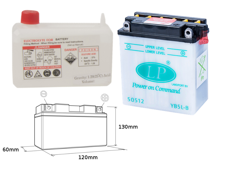 LANDPORT akumulátor YB5L-B (MD LB5L-B) 12V 5AH 121X61X131 (12N5-3B) obsluhovaný - elektrolyt zvlášť (6) UE48